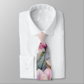 Cravate Fleurs de magnolia rose botanique monogrammé (Attaché)