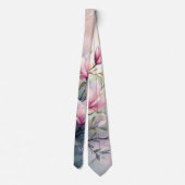 Cravate Fleurs de magnolia rose botanique monogrammé (Dos)