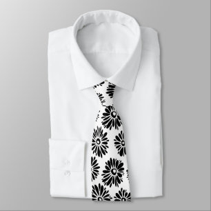 Cravate Fleurs de marguerite minimalistes groovy noir et b
