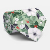 Cravate Fleurs de Noël blanches et motif de baies rouges (Roulé)