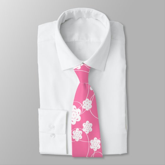 Cravate Fleurs de papier blanc sur rose (Attaché)