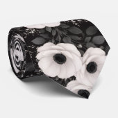 Cravate Fleurs de pavot noir et blanc (Roulé)
