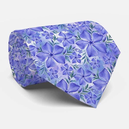 Cravate Fleurs de Pervenche Bleu Violet Fleurs de Vinca (Roulé)