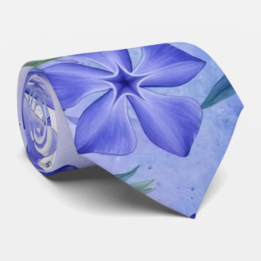 Cravate Fleurs de Pervenche Bleu Violet Vinca (Roulé)