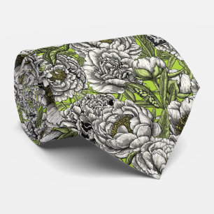 Cravate Fleurs de pivoines blanches et moisissures