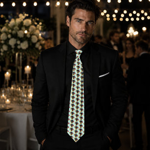 Cravate Fleurs de Portrait Jaguar Noir