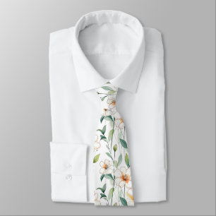 Cravate Fleurs de printemps blanches motif floral