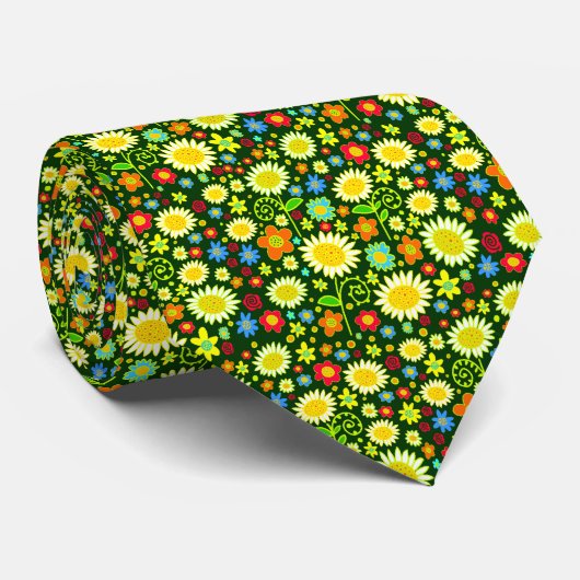 Cravate Fleurs de printemps II - Vert foncé (Roulé)