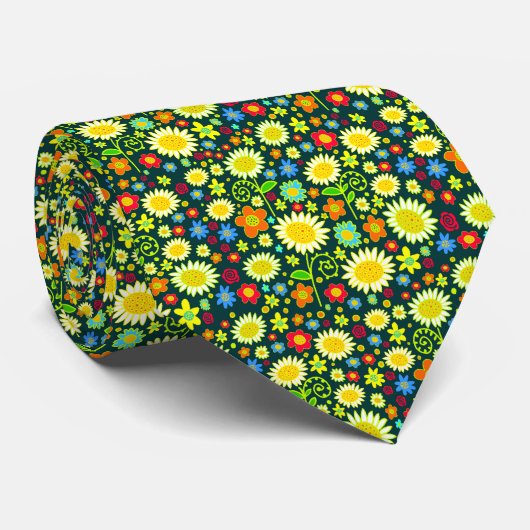 Cravate Fleurs de printemps II - Vert Turquoise foncé (Roulé)