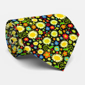 Cravate Fleurs de printemps - Noir (Roulé)