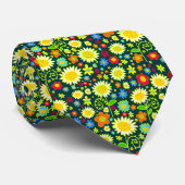 Cravate Fleurs de printemps - Turquoise foncé (Roulé)