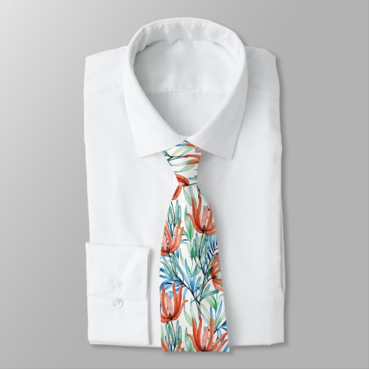 Cravate Fleurs de Protea et palmier feuille motif tropical (Attaché)