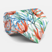 Cravate Fleurs de Protea et palmier feuille motif tropical (Roulé)