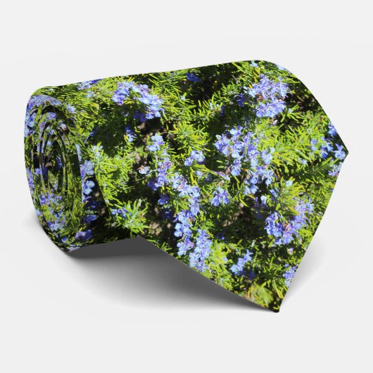Cravate fleurs de romarin bleu sur aiguilles vertes (Roulé)