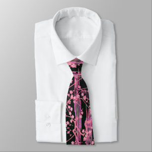 Cravate FLEURS DE SAKURA NOIR ROSE Modèle Floral japonais