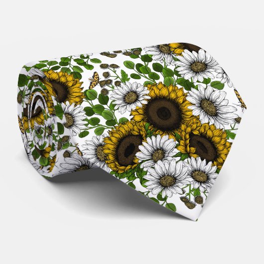 Cravate Fleurs de soleil et marguerites, jardin d'été 3 (Roulé)