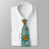 Cravate Fleurs de soleil Turquoises surréalistes Jaune ble (Attaché)