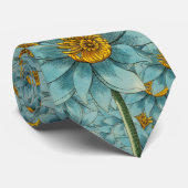 Cravate Fleurs de soleil Turquoises surréalistes Jaune ble (Roulé)
