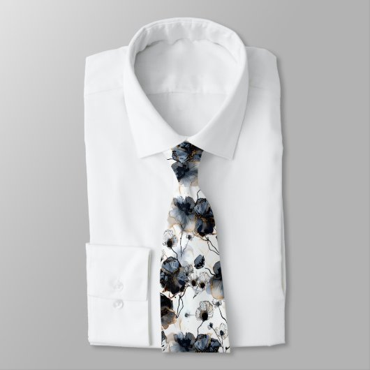 Cravate Fleurs de style noir blanc or moderne  (Attaché)
