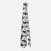Cravate Fleurs de style noir blanc or moderne  (Devant)
