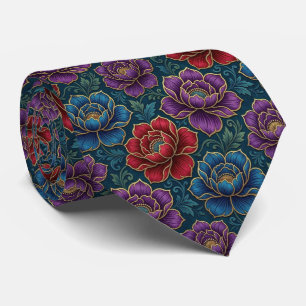 Cravate Fleurs de Teinte de Bijou avec Accents Dorés