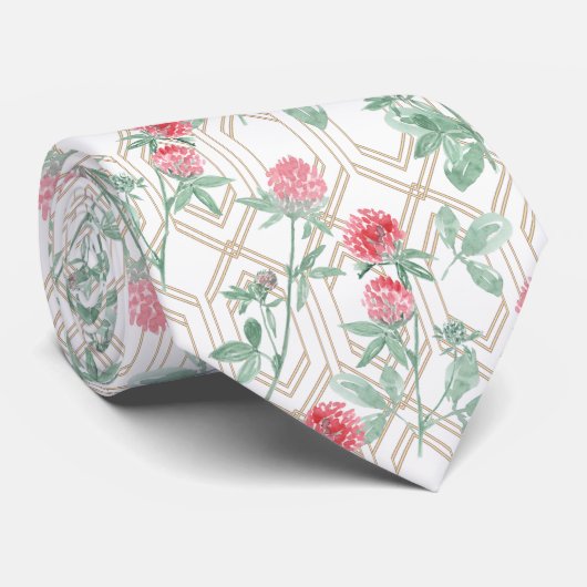 Cravate Fleurs de trèfle aquarelle. (Roulé)