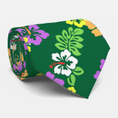 Cravate Fleurs d'Hibiscus Colorées en Vert (Roulé)