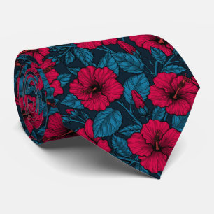 Cravate Fleurs d'hibiscus rouges