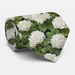 Cravate Fleurs d'hortensia blanches avec motif de feuilles