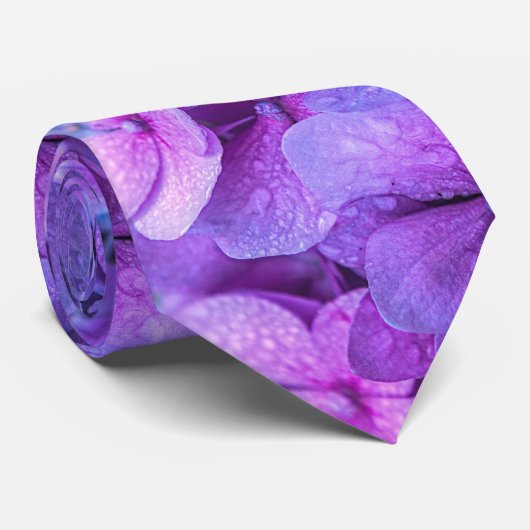 Cravate Fleurs d'Hydrangée violette Mariage pétale floral (Roulé)