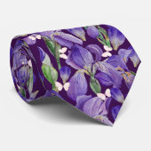 Cravate Fleurs d'Iris violettes et papillons (Roulé)