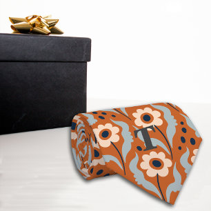 Cravate Fleurs d'oeufs d'orange brûlés Monogramme