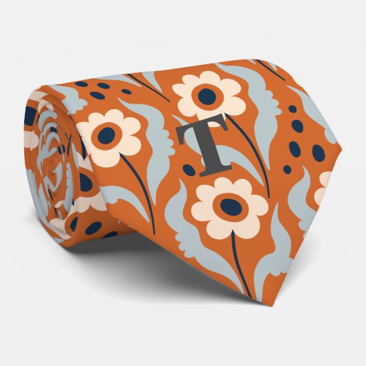Cravate Fleurs d'oeufs d'orange brûlés Monogramme (Roulé)