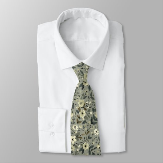 Cravate Fleurs d'olive vert et blanc (Attaché)