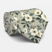 Cravate Fleurs d'olive vert et blanc (Roulé)