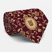 Cravate Fleurs d'or sur Monogramme Bourgogne (Roulé)