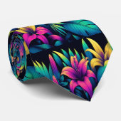 Cravate Fleurs électriques vives illumine la scène tropica (Roulé)