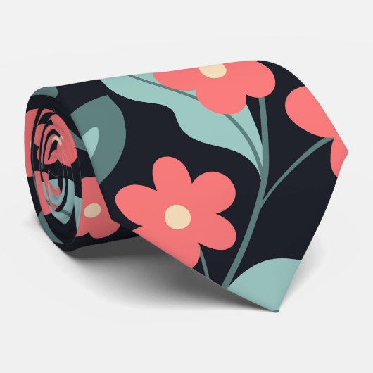 Cravate Fleurs en fleurs de style rétro rose dans le style (Roulé)
