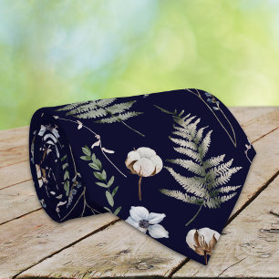 Cravate Fleurs et feuilles de fougère Forêt florale botani