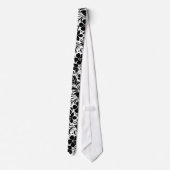 Cravate Fleurs Et Feuilles Rétro Noir Et Blanc Motif (Dos)