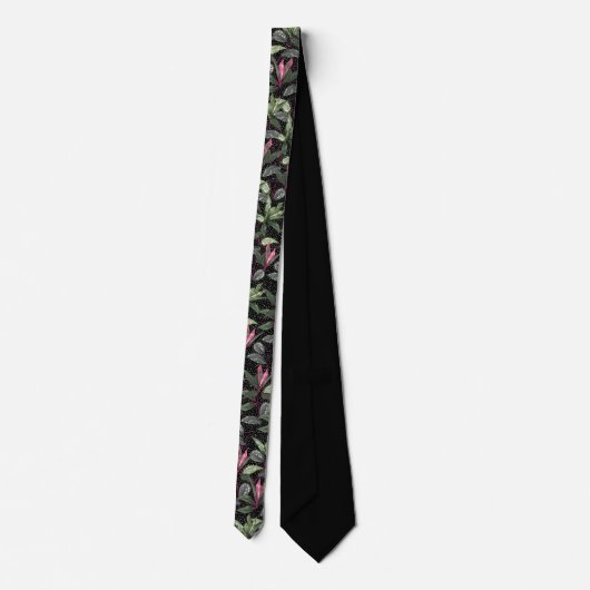 Cravate Fleurs et feuilles tropicales rose chaud points su (Dos)