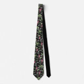 Cravate Fleurs et feuilles tropicales rose vif points sur (Devant)
