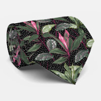 Fleurs et feuilles tropicales rose vif points sur
