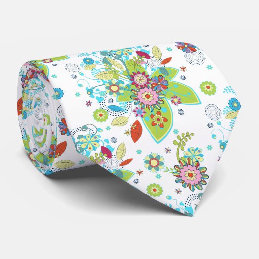 Cravate Fleurs et Motif de torchères colorées (Roulé)