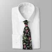 Cravate Fleurs et points Feuille tropicaux roses chauds su (Attaché)