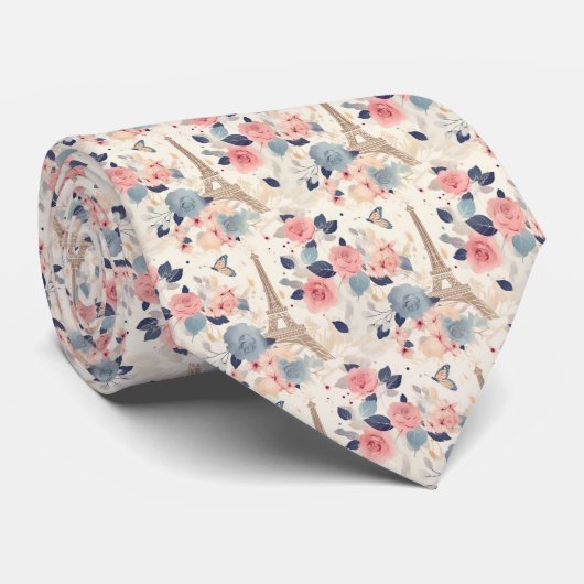 Cravate Fleurs et Tour Eiffel Paris Motif de voyage (Roulé)