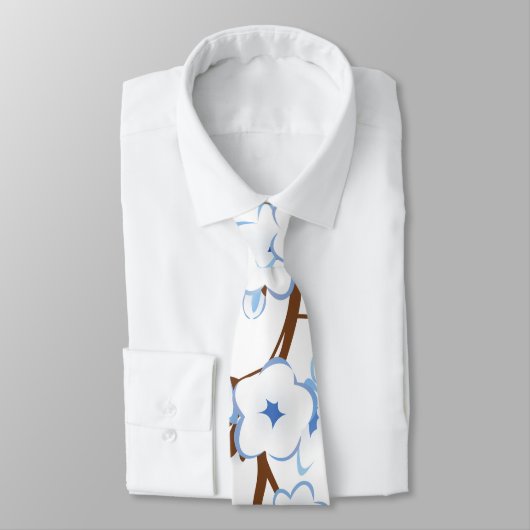 Cravate Fleurs florales de cerises Bleu blanc (Attaché)