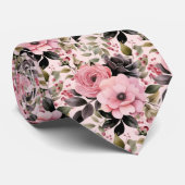 Cravate Fleurs florales roses et noires de goth (Roulé)