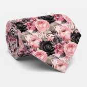 Cravate Fleurs florales roses et noires de goth (Roulé)