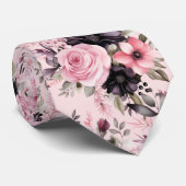 Cravate Fleurs florales roses et noires de goth (Roulé)